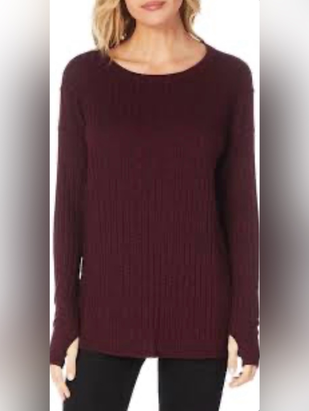 Michael Stars Burgundy Rib Knit Long Sleeve Top OS One Size Soft Stretch Casual